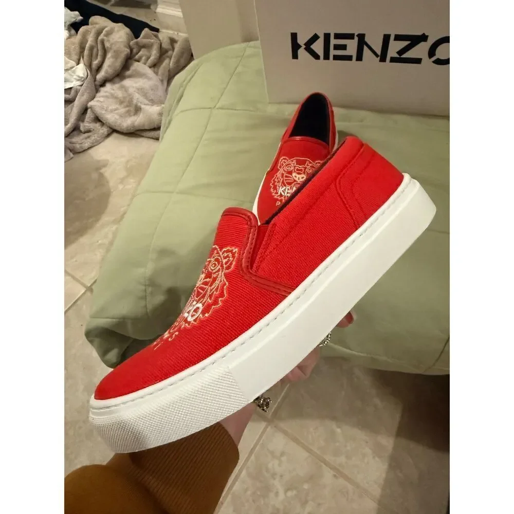 Kenzo K-Skate Tiger Embroidered Red White Women Slip On Sz 36 US5